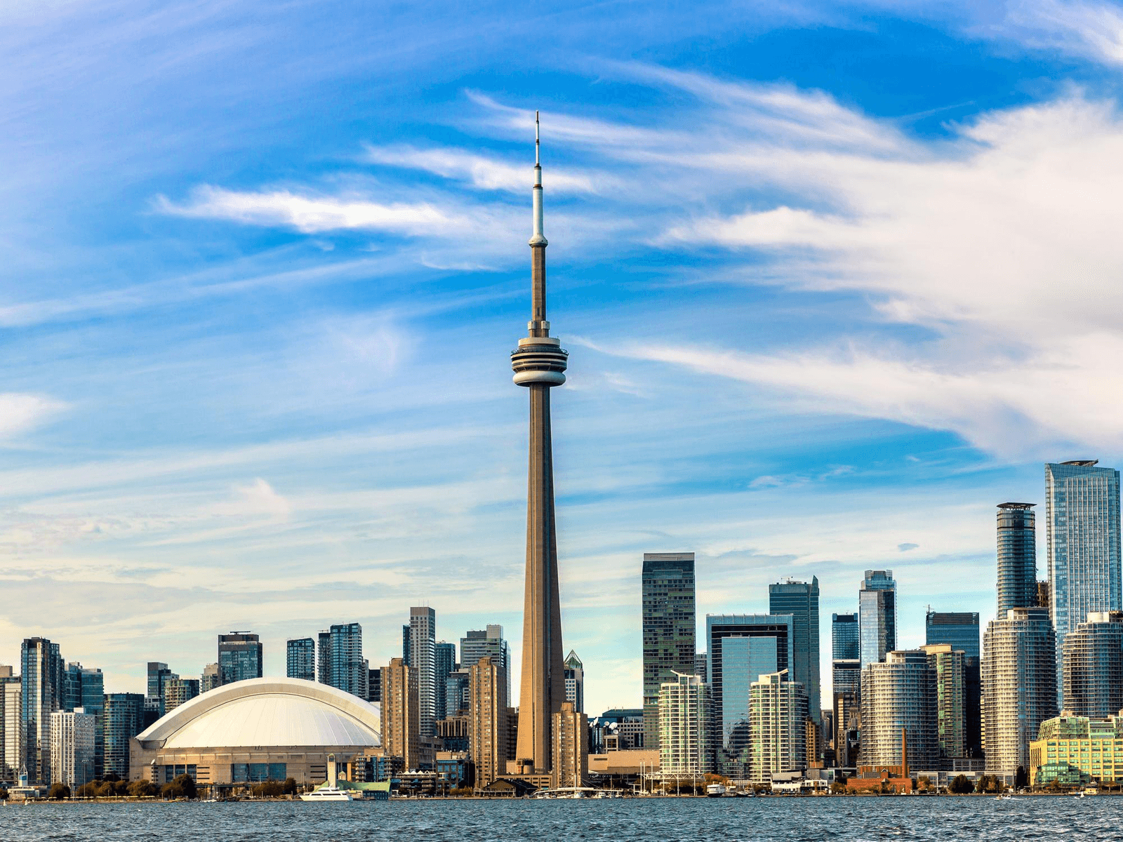 Canadian landmark against the city skyline